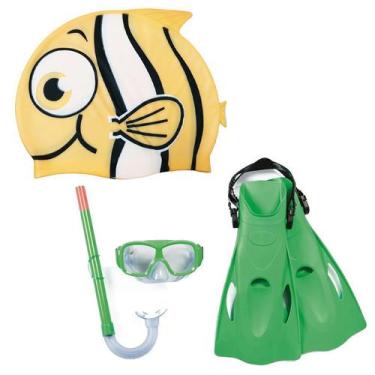 Imagem de Conjunto Snorkel Infantil Verde E Touca De Natação Peixinho - Belfix