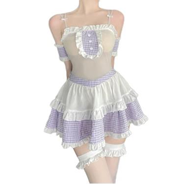 Imagem de SINGUYUN Schoolgirl Outfit For Women Roleplay Sexy Pleated Skirt Maid Dresses Cosplay Costumes with Socks (2581Purple)