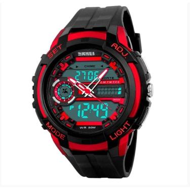 Imagem de Relógio masculino skmei 1202 esportivo anadigi preto vermelho analógico e digital