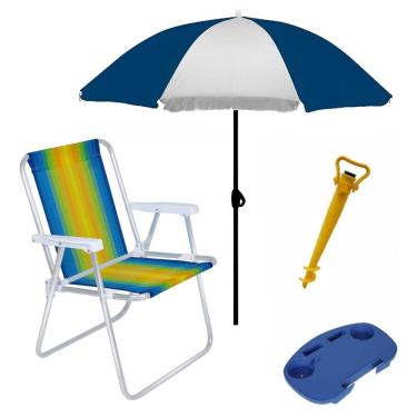 Imagem de Kit Praia Cadeira Alta Alumínio + Guarda Sol + Mesa Portátil + Saca Areia - Mor