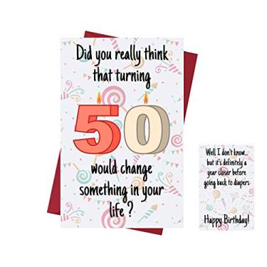 Imagem de Cartas engraçadas de 50º aniversário para mulheres ou homens – para amigos, família, namorado, etc. – Cartas de aniversário engraçadas 50 anos de idade – Cartas de aniversário perfeitas e engraçadas 50º aniversário – com envelope