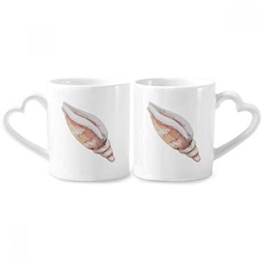 Imagem de Conjunto de canecas de porcelana para casal, ilustração colorida, vida marinha, caracol