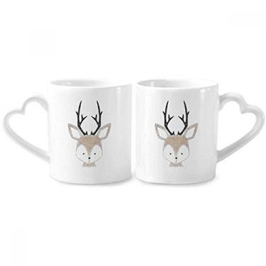 Imagem de Simplicity Style Little Deer Animal Couple Conjunto de canecas de porcelana de cerâmica para amantes de coração