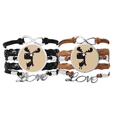 Imagem de DIYthinker Pulseira fashion de presente de animal de cervo de desenho animado Art Deco pulseira de corda de couro conjunto duplo presente, Não se candidatar