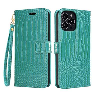 Imagem de Capa para iPhone 14/14 Pro/14 Plus/14 Pro, capa carteira de couro flip padrão de crocodilo capa com suporte flip de couro real com slot para cartão, azul, 14 Plus 6,7 polegadas