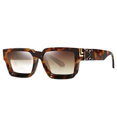 Imagem de Óculos de sol retangular pequeno feminino de luxo masculino tons retrô quadrado preto óculos de sol tendência punk óculos masculinos, listras marrons, mostrar como imagem