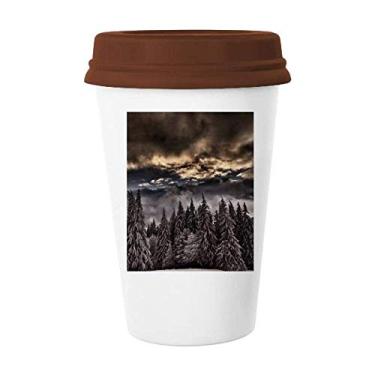 Imagem de Céu de pinheiro branco céu escuro art déco presente moda caneca café bebendo vidro cerâmica copo tampa