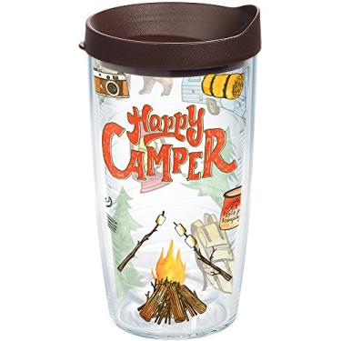 Imagem de Tervis Copo Happy Camper com envoltório e tampa marrom, 473 ml, transparente