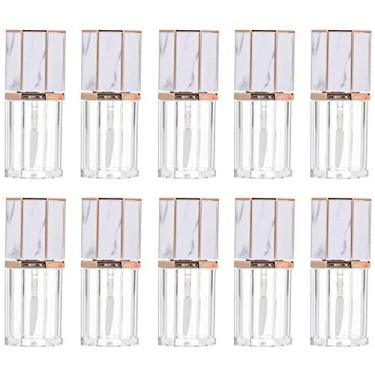 Imagem de YONII 10 unidades de 5 ml de tampa de mármore branco vazio tubo de brilho labial de plástico transparente para viagem, recipiente de cosméticos para casa, viagens aéreas, férias