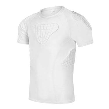 Imagem de Camiseta acolchoada TUOYR para jovens meninos com compressão acolchoada esportiva camiseta protetora canelada protetor de peito exercício extremo, White Padded Shirt, Y-S(Chest 25inch~26.5inch)