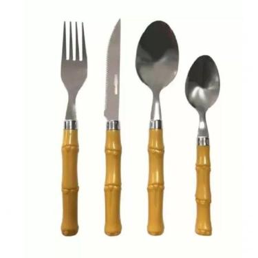 Imagem de Faqueiro Talher Em Aço Inox Bambu 16 Peças Garfo Faca Colher