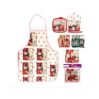 Imagem de Kit Cozinha 03 pçs Avental, Luva + Apoio De Panela Tecido Resistente T