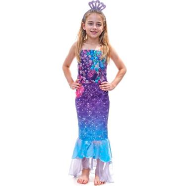 Imagem de Fantasia Carnaval Infantil pra Menina Vestido Sereia Aquamarine de Luxo Com Coroa de Perolas (M 5-8)
