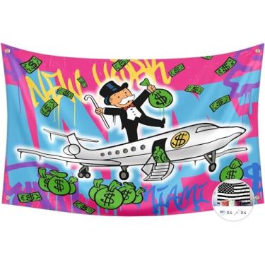 Imagem de Probsin Bandeira de sacos de dinheiro, faixa de 9,5 x 1,5 m, pôster engraçado resistência UV desbotamento e durável bandeira de parede de caverna masculina com ilhós de latão para decoração de