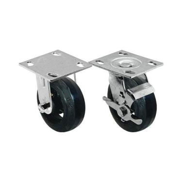 Imagem de Kit 2 un roda rodízio fixo giratório freio borracha 8 poleg - AJAX