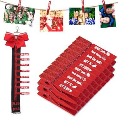 Imagem de 30 peças de clipes espirituais de torcida prendedores de roupa de madeira vermelhos pinos de torcida para mochila, prendedor de roupa de torcida competição a granel para times pompons de torcida