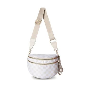 Imagem de Bolsa tiracolo quadriculada - Bolsa feminina quadriculada espaçosa bolsa quadriculada pochete com alça ajustável, Xadrez bege