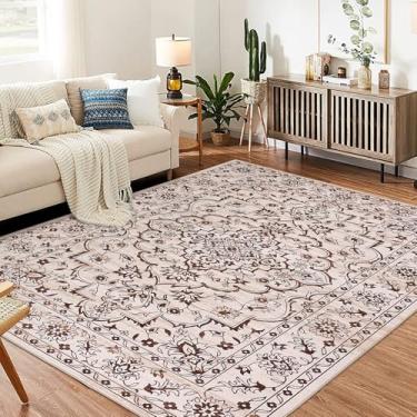 Imagem de Garvee Tapetes Boho 2,5 x 3,5 m, tapete moderno lavável à máquina para sala de estar, quarto, tapete floral ultrafino, tapete macio resistente a manchas com suporte antiderrapante (vermelho camelo)