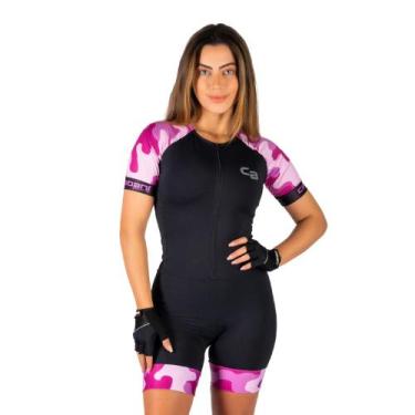 Imagem de Macaquinho Ciclismo Poliéster e Elastano Army Rosa Cabani Sports Manga