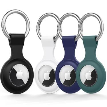 Imagem de Pacote com 4 capas para airtag com chaveiro, porta-chaves de silicone macio, corrente de etiquetas para Apple Air Tag GPS localizadores de itens, acessórios, para mochila, bagagens, animais de