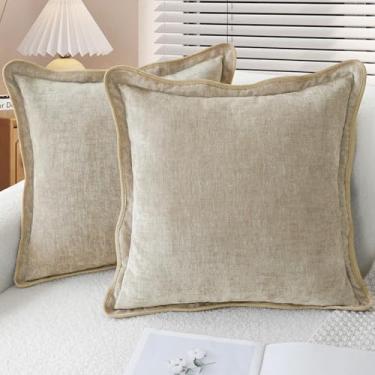 Imagem de CaliTime Capas de almofada decorativas 45,7 x 45,7 cm, pacote com 2 capas de almofada aconchegantes de chenille com borda ondulada para sofá, cama, sala de estar, fazenda, cinza-claro