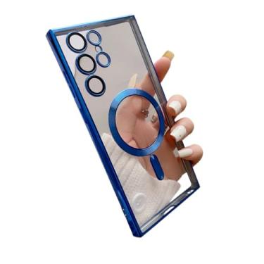 Imagem de Capa magnética transparente de carga sem fio revestida para Samsung Galaxy S22 S21 S20 FE S23 Note 20 Ultra Plus capa de TPU macia, azul marinho, para Samsung S23Ultra