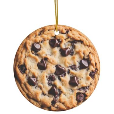 Imagem de Enfeite de Natal de biscoito com gotas de chocolate – decoração de árvore gastronômica redonda, enfeite de Natal de sobremesa engraçado para amantes de biscoitos, padeiros e fãs de guloseimas (design