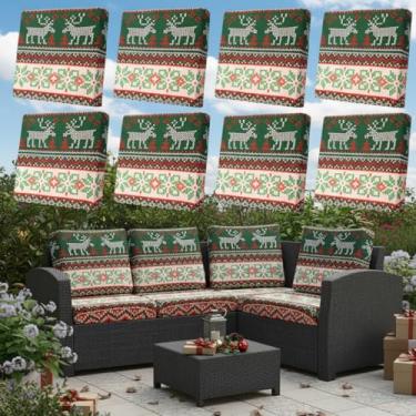 Imagem de Tingjoo 8 peças de capa de almofada elástica para sofá para área externa para substituição de móveis de pátio, capas de sofá para cadeira, protetor macio de flexibilidade (Natal clássico)