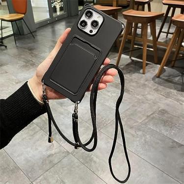 Imagem de Candy Color Crossbody Colar Alça Cordão Carteira Capa de telefone para iPhone 14 Plus 13 11 12 Pro Max Slot para Cartão Capa Mole, Preto, Para iPhone 7Plus (8Plus)