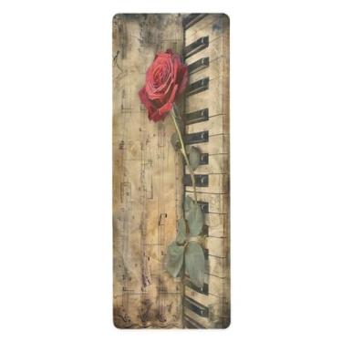 Imagem de Wassud Tapete de ioga rosa e piano dobrável tapete de ginástica antiderrapante para mulheres e homens tapete de ginástica para pilates tapete de fitness com bolsa de armazenamento 180 cm x 66 cm