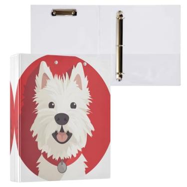 Imagem de Qilmy Organizador de fichário redondo de cachorro branco fofo, fichário de 3 anéis com prancheta para material de escritório escolar 579