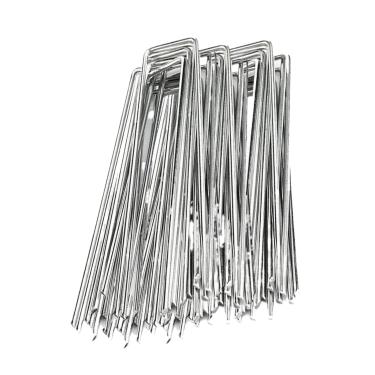 Imagem de Estacas de Jardim,50 Peças Pregos em Forma de U de Alta Resistência - Estacas de Tenda Galvanizadas de 15 cm - Para Chão, Quintal, Relvado, Paisagismo, Tenda, Cerca, Cobertura de Plantas