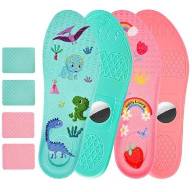 Imagem de 2 pares de palmilhas para Airtag Tracking Devise – Suporte confortável escondido com segurança para crianças/desenho animado fofo (azul rosa, 10,5 criança pequena-12,5 criança pequena)