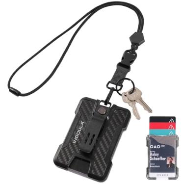 Imagem de Porta-crachá com cordão resistente e clipe de cinto - fivela destacável de liberação rápida, textura de fibra de carbono, comporta 1 a 4 cartões