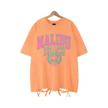 Imagem de Camiseta Feminina Oversized De Algodão Com Gola Redonda, Estampa De Le