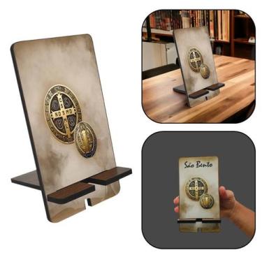 Imagem de Suporte de Celular Medalha de São Bento Madeira - Canção nova