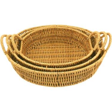 Imagem de Cesta Home&Co Plástico Natural 3pçs Cesto Organizador Multiuso para Ca
