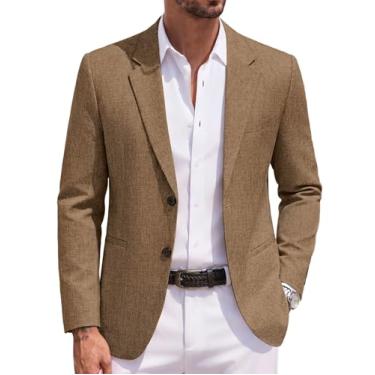 Imagem de COOFANDY Blazer masculino casual slim fit casaco esportivo leve dois botões, Camelo, 3X-Large