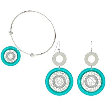 Imagem de Lova Jewelry conjunto de brincos de pulseira de torque de disco turquesa estilo anos 70