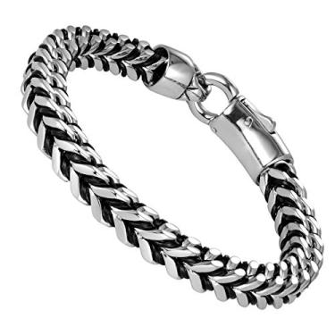 Imagem de Pulseiras masculinas de aço inoxidável e couro genuíno – vários designs em prata, preto e acabamentos polidos – Resistente à ferrugem e descoloração – Presente de joia ou acessório para homens, 8.26