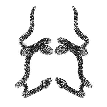 Imagem de HZMAN Brincos de orelha de cobra para homens e mulheres de aço inoxidável sem piercing clipe na cartilagem gótico punk cobra animal brinco, Aço inoxidável, Sem pedra preciosa