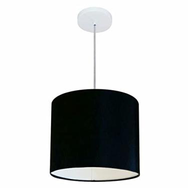 Imagem de Lustre Pendente Cilíndrico Cúpula Tecido 35x25 cm, Vivare Iluminação, Pendente4143 PR, Preto, Pequeno