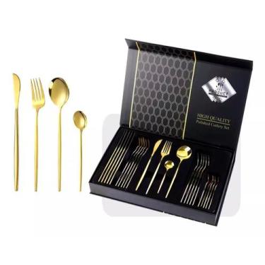 Imagem de Faqueiro Aço Inox 24 Peças Dourado Talheres Design Europeu - Smart