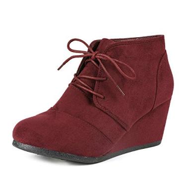 Imagem de Bota feminina casual de salto anabela cano baixo com cadarço Dream Pairs, Tomson-burgundy, 6.5