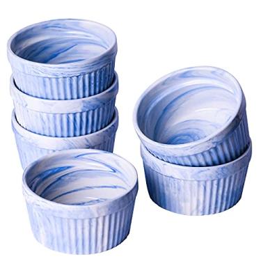 Imagem de Yundu Ramequins de cerâmica de mármore azul de 227 g - perfeitos para creme brulee, tigelas seguras para forno - Conjunto de 6