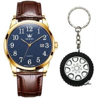 Imagem de Kit Relógio Olevs Gold Luxo Masculino Analógico + Acessórios