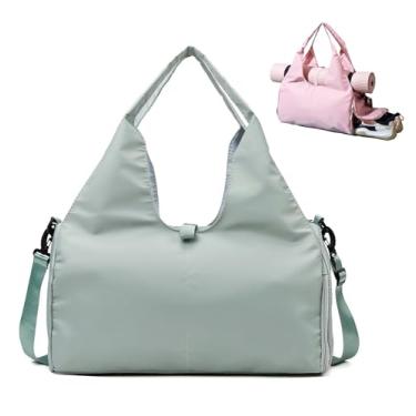 Imagem de Bolsa feminina Oxford para academia de ioga com compartimento para sapatos, grande capacidade, bolsa esportiva simplista para viagens e fitness, 6 opções de cores, 49 x 25 x 21 cm, Verde claro, Bolsa