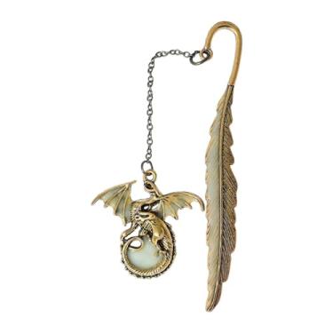 Imagem de shamjina Marcador de página vintage em formato de dragão, elegante, divertido, portátil, que brilha no escuro, para mulheres e homens, amantes de livros, Dourado Antigo