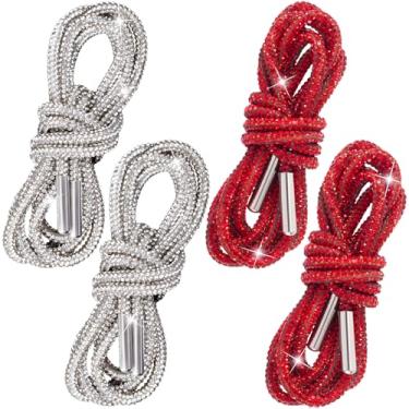 Imagem de SmallCat 4 cordas de cadarço de strass, cordões redondos com glitter de 119 cm para tênis, cordão de capuz de cristal para mulheres, cordão de substituição para calças de moletom, bolsas - branco