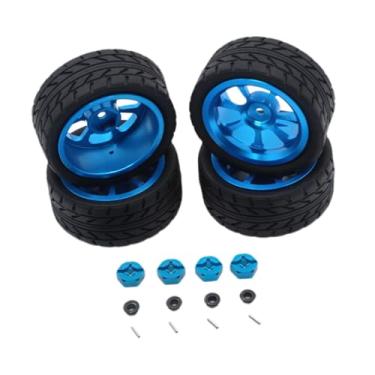 Imagem de menolana Kit de aros de roda RC, pneus de borracha RC, peça de atualização, cubo de roda de metal, adaptador sextavado de 12 mm para 144001 1:18 1/10 A959, Azul